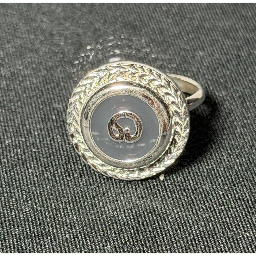 St. John Vintage Silver Tone Gray Enamel SJ Logo Scarf Ring Slide